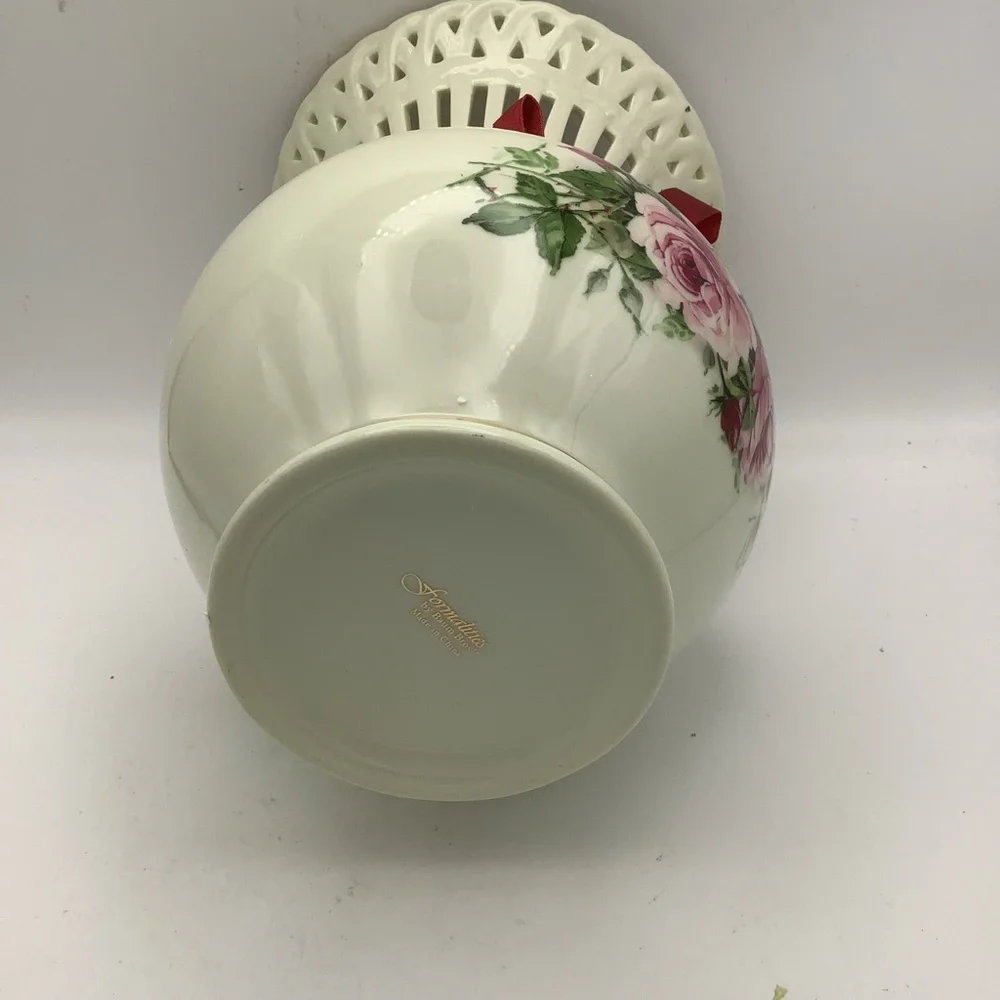 Formalities by Baum Bros. Victorian Rose Vase with Red Ribbon Accent